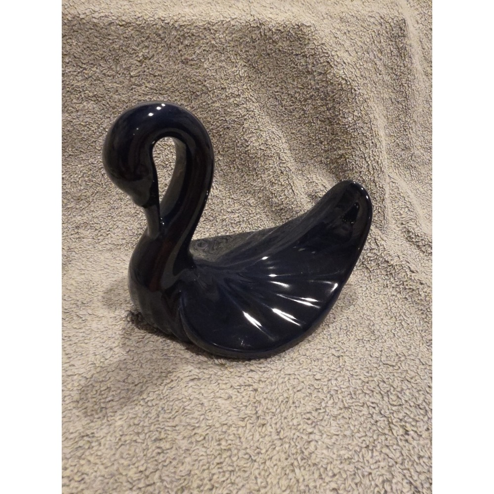 Vintage Swan Soap‎ Trinket Towel Dish Navy Blue Ceramic Elegant Cottage Grandma